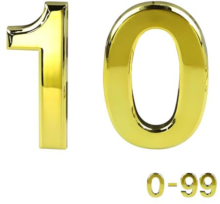 Gold Door Numbers Stick On, 0-99, Letters A, B, C, D, 3'' House Numbers Self Adhesive Stickers, For Doors, Mail Boxes, Hotel Rooms (10)
