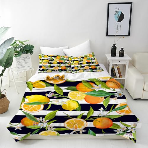 ANHOPE Zitrone Orange Bettwäsche Set 2 Teilig Tropische Früchte Bettbezug 135x200 cm + Kissenbezug 80x80 cm Weich Microfaser Bettbezüge mit Reißverschluss Ganzjahres Bettdeckenbezug Set