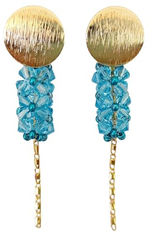 Boucles d’Oreilles pour Femme Pendantes – Bijou en Plaqué or et Perles de Verre Cristal de Bohême couleur bleue – Création Artisanale Originale Française Bijoux Belle À Tomber