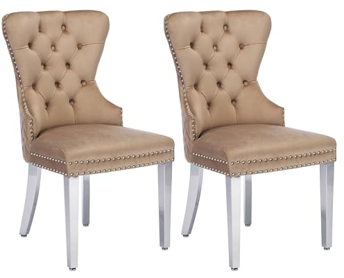 Merax Esszimmerstuhl 4-Fußstuhl Relaxsessel Einzelsessel (2 St), 2er Set, mit Knopfsteppung, Gestell aus Massivholz, mit Knopfsteppung, Brown