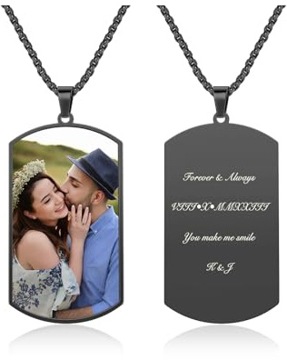 Zysta Erkennungsmarke mit Foto Gravur Dog Tag Kette Personalisiert Beidseitig Gravurplatte Geschenke für Damen Herren