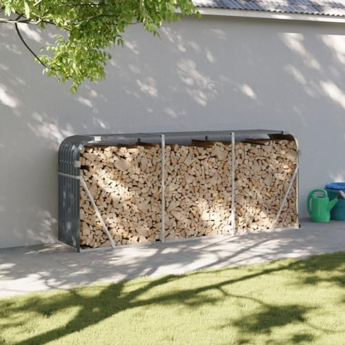 Gecheer Portaceppi, Portalegna, Capanno, Casetta per Legna da Esterno e Interno in Acciaio Zincato, Antracite, 234x45x100 cm, Legnaia da Giardino in Metallo