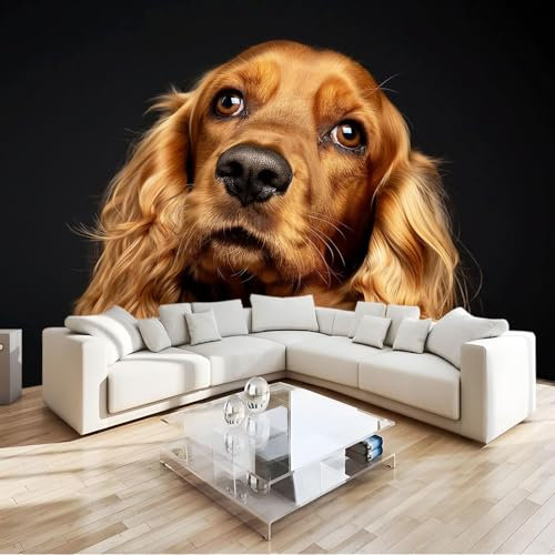 Papier Peint Intissé Animal Cocker Anglais Marron 3D Panoramique Papier Peint 350x256 cm pour Salon Chambre Décoration Murale Pour Adolescents et Enfants Murale