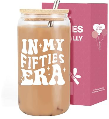 VivaJoy 50th Birthday Gifts for Women, 50th Birthday Creative Travel Mug, Coke Cup, Glass Mug, Interesting Personalized Mug, Gift for Mum Grandma Wife Daughter Sister Best Friend Female