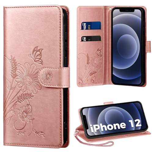 Thorhülle Handyhülle für iPhone 12/12 Pro Hülle, Schutzhülle für iPhone 12 PU Lederhülle Tasche Flip Case Kartensteckplätzen Klapphülle Kompatibel mit iPhone 12 Pro Hülle, Rosa