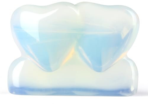 ZHIYUXI 4,6 cm Opal weißer Kristall Doppelherz Stein Heilkristall herzförmiger Stein für Schreibtisch Dekor Heilkristalle poliert Reiki Gmestone Geschenke für Frauen
