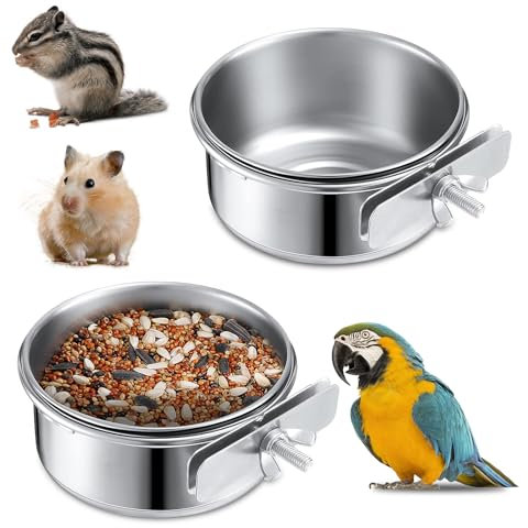 2 Pack Bird Cage Feeder, Bird Water Bowl Guinea Pig Bowl Pet Bowls with Bolt Holder for Birds Hamster Small Pet Cages