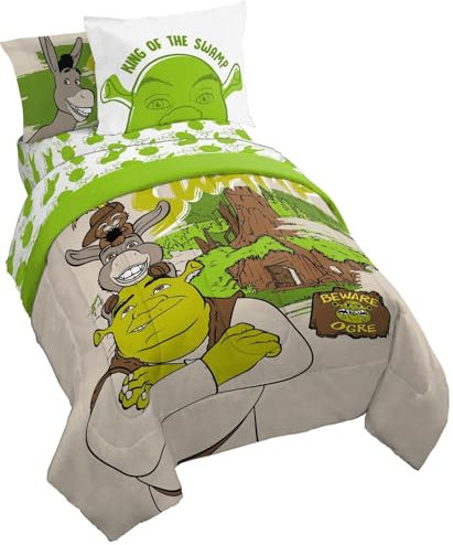 Jay Franco Shrek Bettwäsche-Set für Doppelbett, 7-teilig, inkl. Bettlaken-Set und Kissenbezügen, superweiche Bettwäsche
