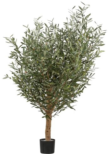 Olivenbaum Kunstpflanze 160 cm mit Naturstamm im Topf 17x14,5 cm - Pflegeleicht & Dekorativ