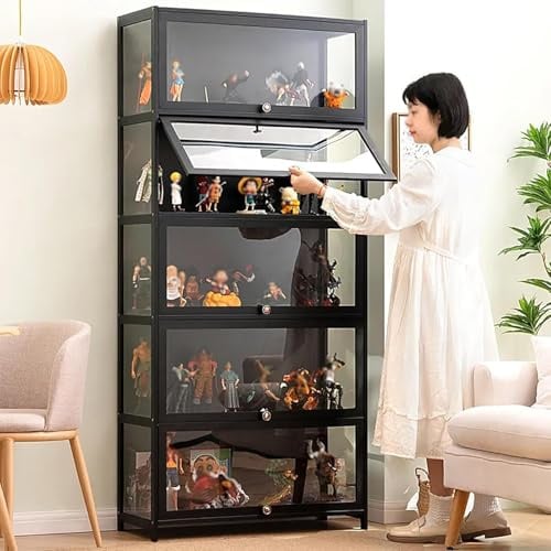 Koubhyj Vitrine Salon, Meuble Verre pour Objets de Collection et Rangement, Curio pour La Maison (80x33x172cm-5Couche/Noir-Transparent sur Trois Côtés)
