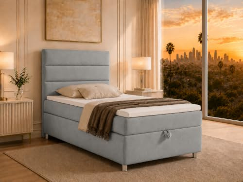 Best For Home Boxspringbett Trinity k-4 mit 7-Zonen Bonell-Federkernmatratze | Boxspringbett 100x200 | Boxsprintbett mit Matratze Und Stauraum | Polsterbett 100x200 - Lieferung bis Bordsteinkante