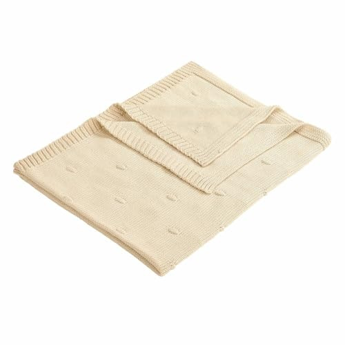LOBERON Plaid Samiya, Dezentes & Erhabenes Muster, Zarte Tönung, Hochwertige Verarbeitung, Kinderdecke, Kinderwagendecke, Baumwolle, creme