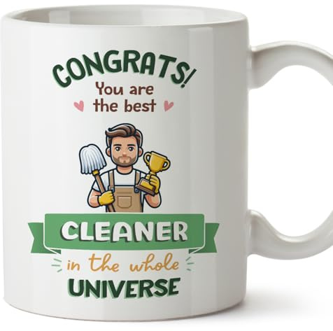 MUGFFINS Cleaner Man Mug - in English - Best in Universe Trophy - Funny Gift for Colleagues - Ceramic 11oz Mug