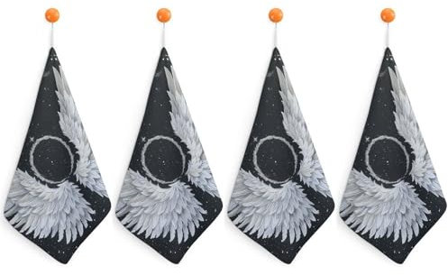 NTVOWPZO 4-teiliges Küchenhandtuch-Set, super saugfähig, 30,5 x 30,5 cm, Mehrzweck-Geschirrtuch, weiße Flügel mit Halo-Handtuch, Mikrofaser-Reinigungstuch für Kochfeld, Geschirr, Spülen,