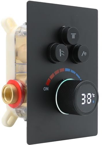 Delnet Robinet mitigeur de douche en laiton massif, 3 sorties dissimulées, affichage numérique, peut utiliser toutes les options à la fois, noir mat
