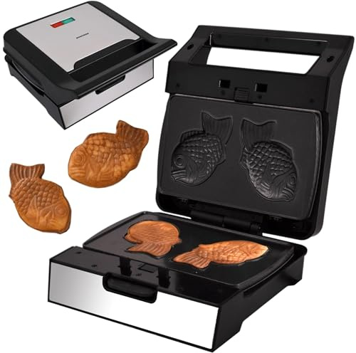 Syntrox Taiyaki Maker mit Wechselplatten, Edelstahl, schnelles Aufheizen, Antihaftbeschichtet, verschiedene Wechselplatten, Multifunktionsgerät