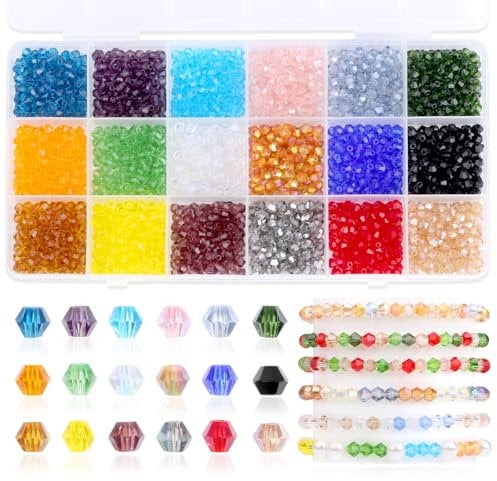 AWARDSEN 1800 Pcs Glass Beads 4mm AB Color Small Crystal Beads for Bracelet Making 18 Colors Bicone Acrylic Bead for Crafting DIY Necklace Earring Jewellery