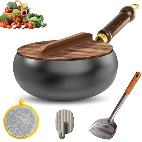 HItianya Japanische Eisenpfanne, 24/26/28cm Biennll Eisenpfanne, Eisenpfanne Ohne Beschichtung, Bratpfanne Aus Hochreinem Eisen, Eisenpfanne Geschmiedet füR Gasherd Und Induktionsherd (24cm)
