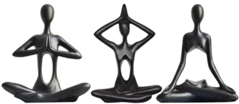 Bosiyrggrl Yoga Figurine Desktop Yoga Statue Yoga Figurine Set Resin Statues for Home Office Decor Desktop Ornaments Black