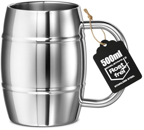 Wilhelm Sell® Edelstahlbecher XL - 500 ml Thermo-Trinkbecher aus Edelstahl 304 - doppelwandiger Bierkrug & Campingbecher - bruchsicher, BPA-frei & langlebig (500ml - 1 Stück)