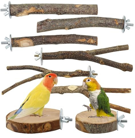 Euablfo 8 Stück Wellensittich Spielzeug Zubehör, Vogelspielzeug Holz Natur, Nymphensittich Spielzeug, Vogelkäfig Zubehör, Sitzstangen für Wellensittiche, Kanarienvogel, Agaporniden