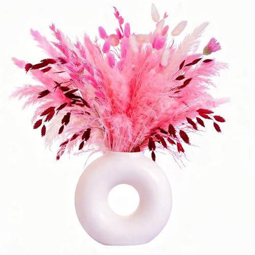 99 Stück Trockenblumen Rosa Deko, 11 Stile Natürliche Pampasgras 40 cm | Getrocknete Blume Dried Flowers, Pflanzen Blumenstrauß, Boho Pampas Deko für Wohnzimmer Hochzeit Home Vasen Tischdeko