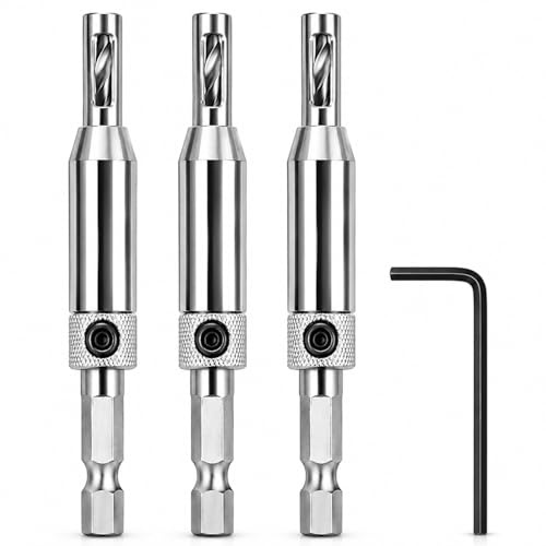 Self Centering Drill Bit Set for Hinges(2.4mm, 2.8mm, 3.6mm), Precision Hinge Drill Bit Self Centring Tools with 1/4 Hex Shank, High-Speed Steel Centre Drill Bits for Door, Cabinet