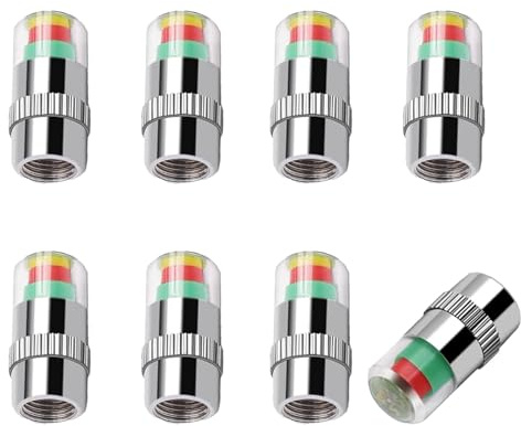 3 Colour Tyre Pressure Alert Caps, 8-Pack Vehicle Tyre Pressure Monitoring System, Copper Core Construction for Accurate Readings, 2.3x1 cm Dimensions for Multiple Vehicle Types