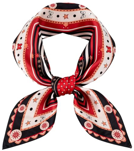 S.ROMZA 27 Große quadratische Schals für Damen Seidig wie Kopftuch Bandanas Haarschal Halstuch Schlafringe (Rot)