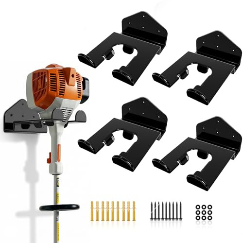 Housolution 8 Trimmer Rack with Rubber Coating, [4 Pack] Weed Eater Hanger | Heavy Duty Garden Power Tool Holder Organizer Hooks for Grass Trimmer, Hedge Trimmer, Garden Tool, Leaf Blower, Chainsaw