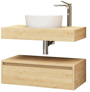 Belvit Linuva Waschtischunterschrank, 80 x 50 cm, MDF Badmöbel mit Schublade und Ablage, hängend, Waschbeckenunterschrank für Badezimmer, Unterschrank für Waschbecken, Safir