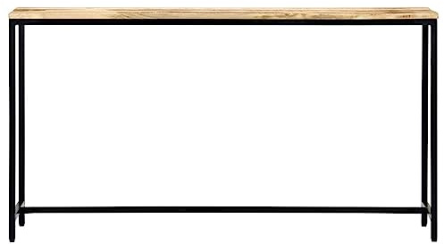 pokgdf Table console en bois de manguier avec pieds en fer, table console industrielle en bois massif de manguier, bois de manguier rugueux, pieds noirs, 140 x 35 x 76 cm, plateau en bois massif de