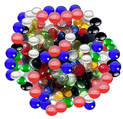 ARSUK Decorative Glass Pebbles, Stones Beads Rounded Gems Flat Marble, Vase Filler, Fire Artificial Crystal Gemstones for Aquarium, Mosaic Tiles Vases Craft, Garden Flowerpot(70-80 Mixed Pebbles)