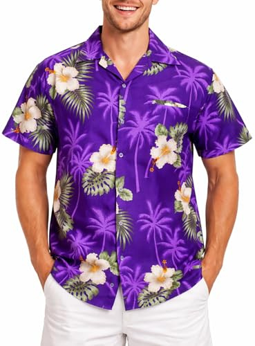 King Kameha Camicia Hawaiana Uomo a Maniche Corte con Taschino Frontale e Motivo Floreale
