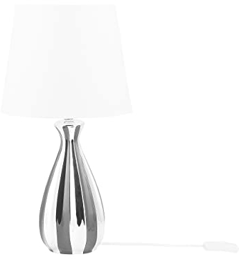 Edle Tischleuchte Keramik/Polyester weiß/silber/schwarz Verdja