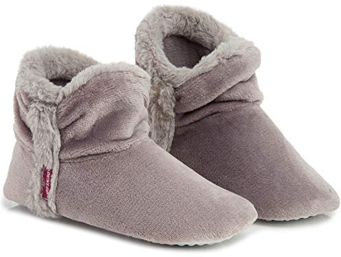 DUNLOP Chausson Montant Femmes, Pantoufle Montante Hiver en Polaire, Pantoufles Chaudes Semelles Antidérapantes Mémoire de Forme, Boots Femme Intérieur Extérieur, Cadeau Femme (41 EU, Gris Clair)