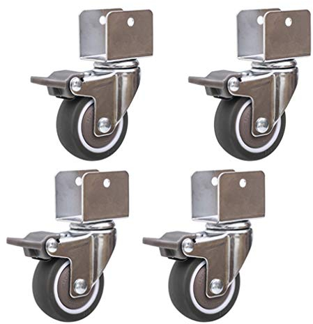 Lenkrollen für Kinderbetten,mit U-Förmige Halterung,2 Zoll 50 mm Möbelrollen aus Gummi mit Bremse,Stumm,Kugellager,Tragfähigkeit 75kg,4er-Set,mit Schrauben (20MM-U Type,4Bremse)