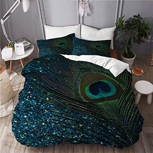 NOLOVVHA Bettwäsche-Set,Mikrofaser,Glitzernder Pfau,1 Bettbezug 135x200 + 2 Kopfkissenbezug