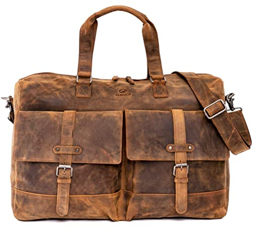 ALMADIH Leder Reisetasche Sporttasche KANE aus Premium Rindsleder BV Weekender Handgepäck Freizeit Gym Fitness Tasche Duffle Bag Trainingstasche Laptop Umhängetasche Unisex Herren (KANE braun vintage)