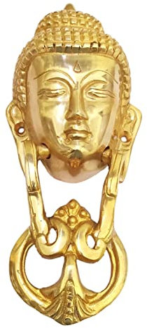 athizay Brass Buddha Door Knocker – 8 Inch Gold Finish | Decorative Buddha Face Hanging for Front Door, Entrance, or Home Décor
