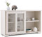 RELAX4LIFE Credenza in Legno e Vetro con 2 Ante Scorrevoli, Armadietto da Cucina con Ripiano Regolabile, Mobile Multiuso per TV da Salotto, Bianco/Nero, 106,7 x 62,5 x 33 cm (Crema)