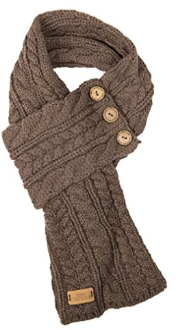 Aran Traditions Cable Knit Wrap Button Scarf (Mushroom)