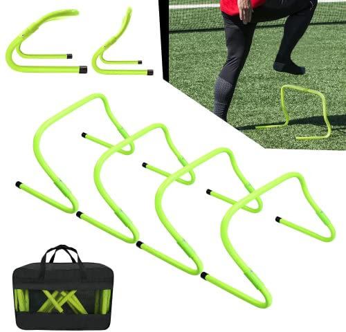 YUENFONG Speed Agility Trainingsstangen 6er Set Speed Hürden, Höhenverstellbar 20-30cm Training Hürdensatz, Fußball Koordinationstraining hürdenset, für Kinder und Athlet, Grün