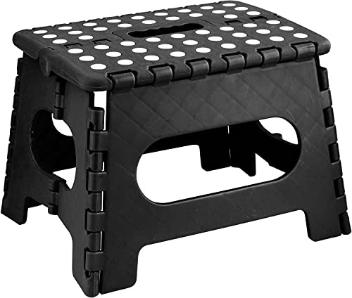 Klappbarer Tritthocker – 22,9 cm, Kunststoff-Klapphocker, rutschfester Tritthocker, leichter tragbarer Step-Up-Fußhocker, Klapphocker mit Tragegriff für Küche, Bad, Garten & Outdoor (schwarz)