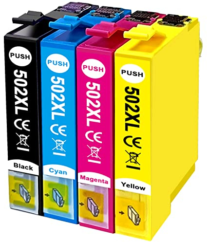 SHUOLEI 502XL Patronen Kompatibel mit Epson 502 502XL Druckerpatronen Multipack für WF-2860 WF-2860DWF WF-2865 WF-2865DWF XP-5100 XP5100 XP-5105 XP5105 (4er-Pack)