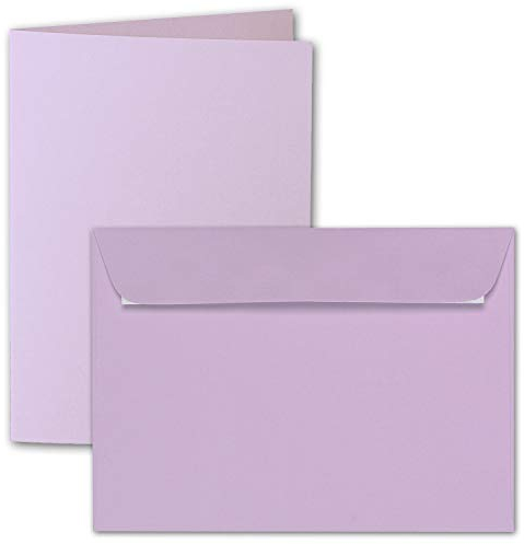 ARTOZ 15x DIN A6 Faltkarten-Set mit Umschlägen - Flieder (Lila) - 105 x 148 mm - gerippte Bastelkarten blanko mit Brief-Umschlägen - 220 g/m²