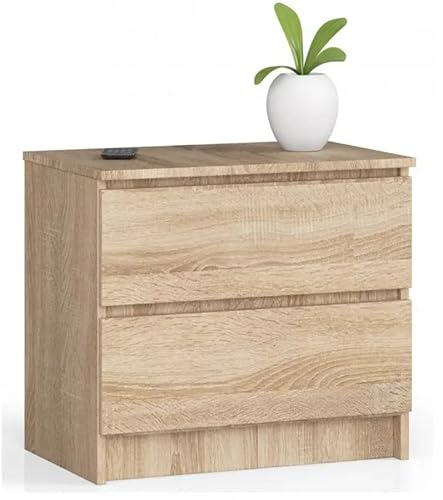 Happy Babies Kommode mit 2 Schubladen, für Wohnzimmer, Schlafzimmer, Deko, Büro, Arbeitszimmer, modernes, funktionales Design, B 60 x B 55 x T 40 cm, 20 kg, Farbe Eiche Sonoma, Schlafzimmerkommode