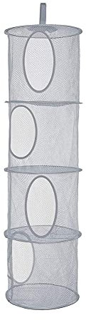 4 Tier Polyester Hanging Mesh Storage Basket Foldable Space Saving Net 4 Compartments Toy Storage Hanging Bag for Kids Room Wall Balcony Wardrobe