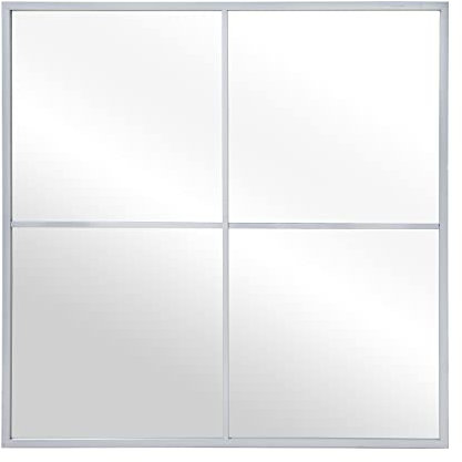 DRW Espejo de Pared Cuadrado de Ventana en Metal Blanco 80x2x80cm