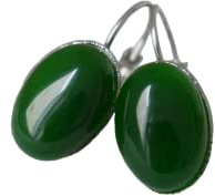 Ohrringe Jade Grün, dunkelgrün, oval Edelstein Hängeohrringe, grüner Stein, Edelstahl, Leverback, Silber, Grün Jade Schmuck, Geschenk Frauen